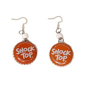 Silver Tone New Belgium Brewing  Bottle Top Boho Drop Dangle Hook Earrings